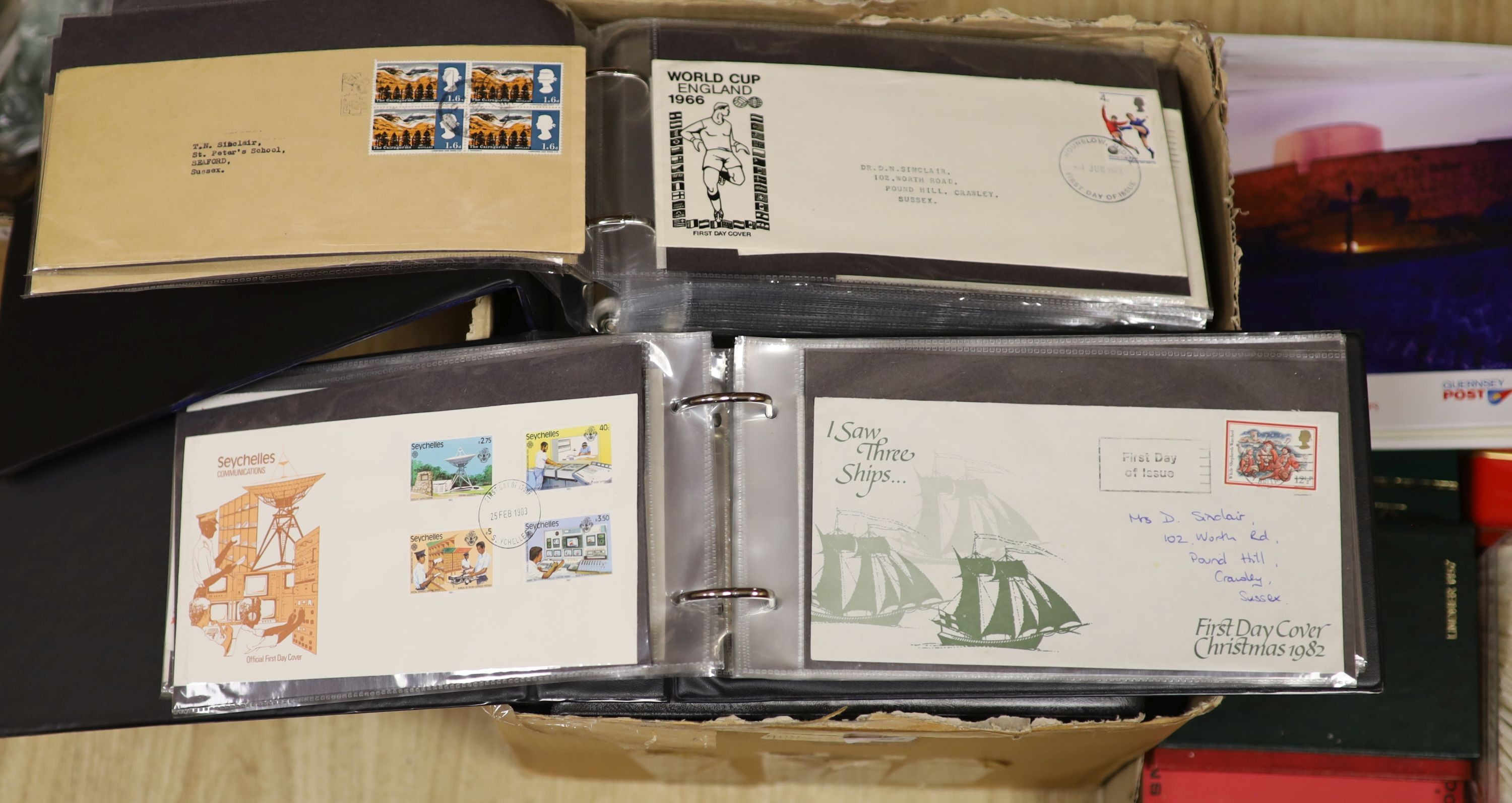 A large collection of Royal Mint first day covers, 1960's-2005, in albums and a large quantity of mint unused stamps in stockbooks for the years 1990s-2004 (2 boxes)
